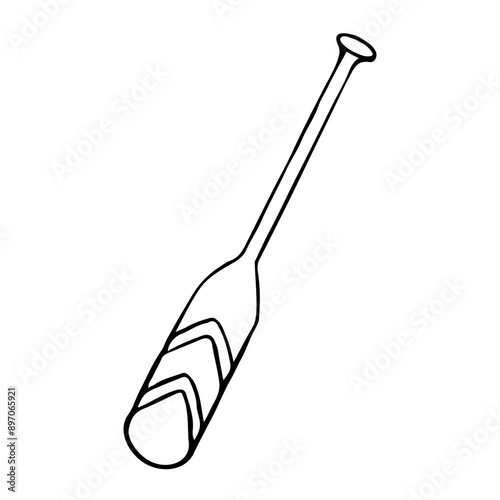 Kayak and canoe paddle hand drawn in doodle style. River rafting. Vector line art illustration.