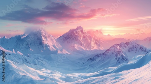 Majestic Snowy Mountain Range at Sunset