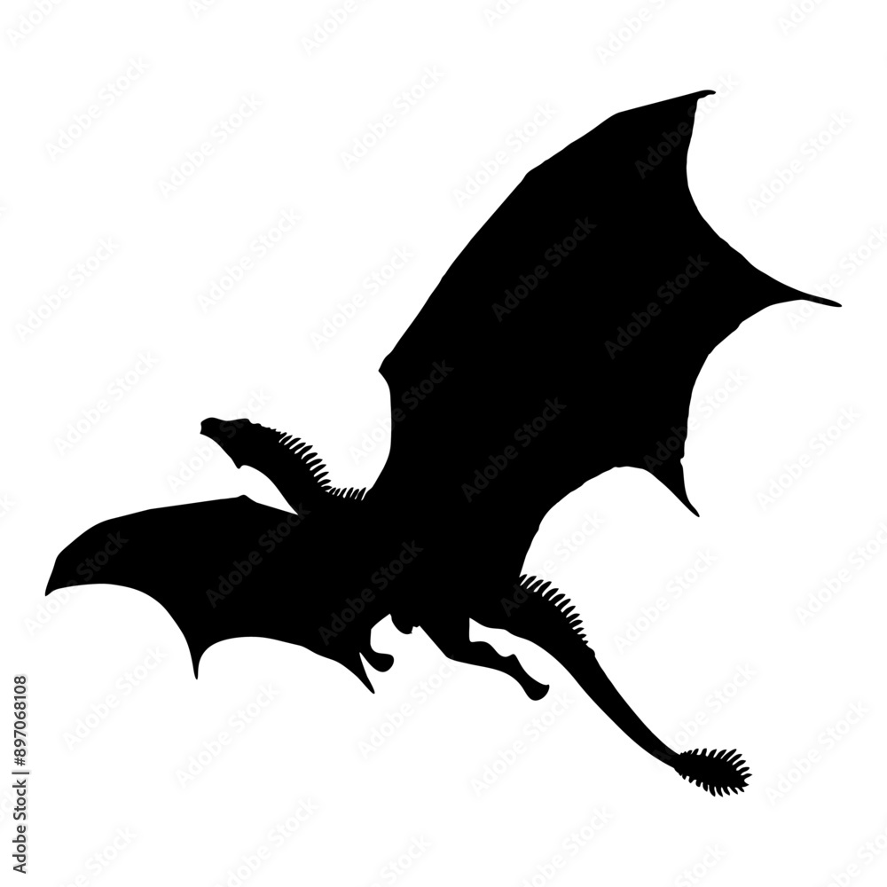 Fototapeta premium silhouette or illustration of a flying winged dragon