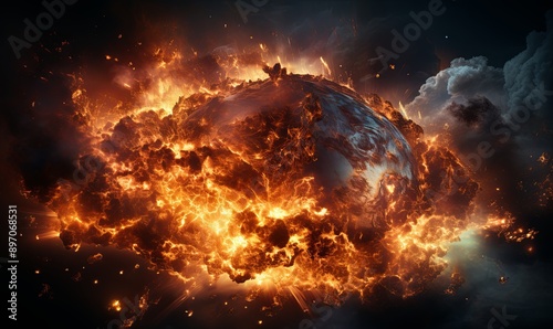 Intense Ball of Fire on Black Background