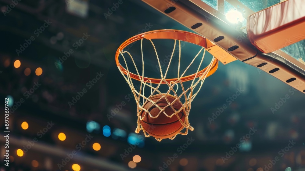 Basketball Going Through the Hoop. In stadium. Cool shot. Basketball Going Through the Hoop. In stadium. Cool shot.