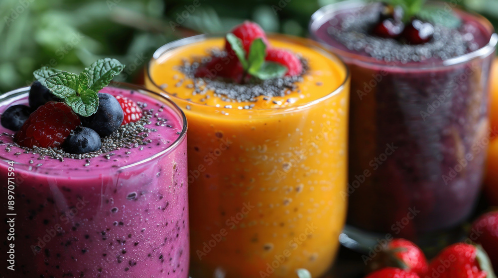 Healthy smoothies with vibrant colors, packed with nutrients and flavor. Healthy smoothies with vibrant colors, packed with nutrients and flavor.