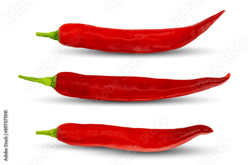 Red chili peppers isolated on white background with clipping path