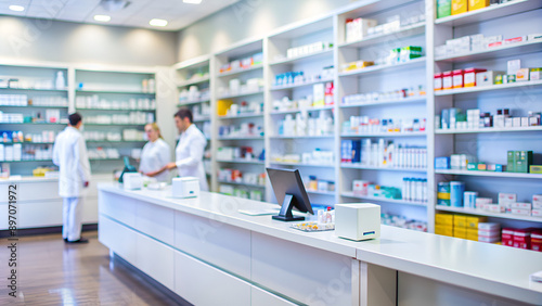 pharmacist with prescription, pharmast in pharmacy, pharmacy counter, pharmacy reception, pharmacy counter with blur background, pharmacy, medical, drugs store, drugs, background, wallpaper, medicine,