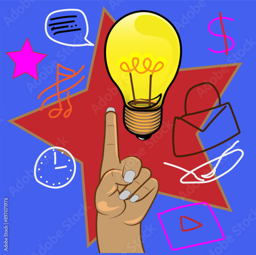 finger pointing to a brightly lit lamp