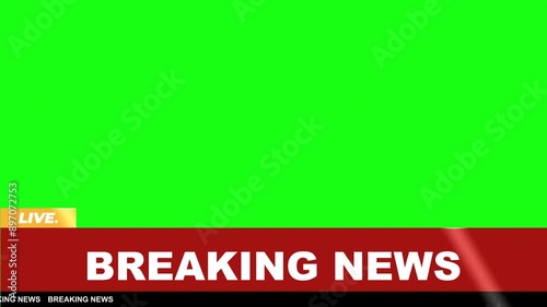 Breaking news tv banner, banner layout design template for main broadcast news headlines, video and media channels, set of banners in red and black, breaking news tv banner on green screen background