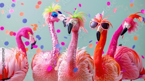 Group of flamingo bird