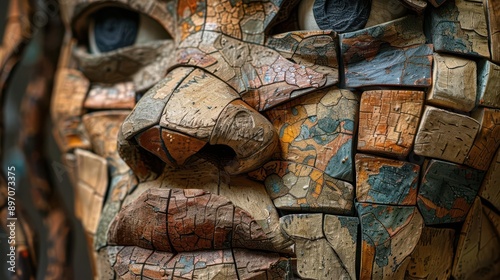Close-up of upcycled crafts and DIY projects made from recycled materials detailed textures and precision photo