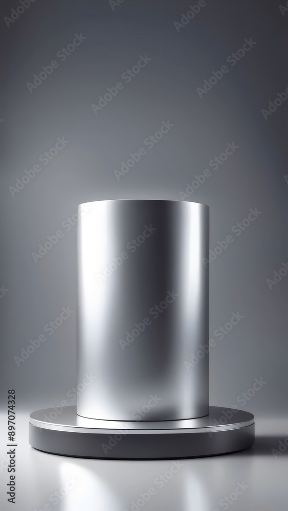 silver podium with a polished surface, set against a backdrop of a smooth, gradient from light silver to dark gray silver podium with a polished surface, set against a backdrop of a smooth, gradient from light silver to dark gray