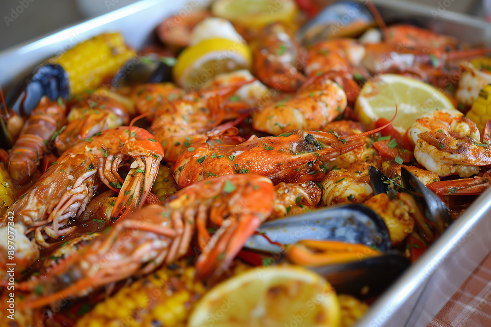 Cajun Seafood Boil Feast with Shrimp, Mussels, and Corn