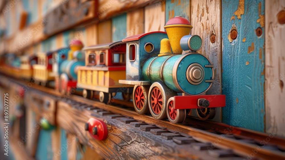 Fototapeta premium Playful collection of toy trains, for fun and engaging nursery walls