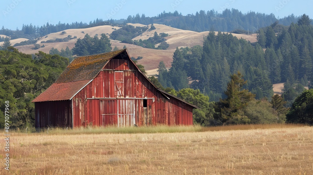 Rustic  barn and farmland, for a touch of countryside serenity in home decor