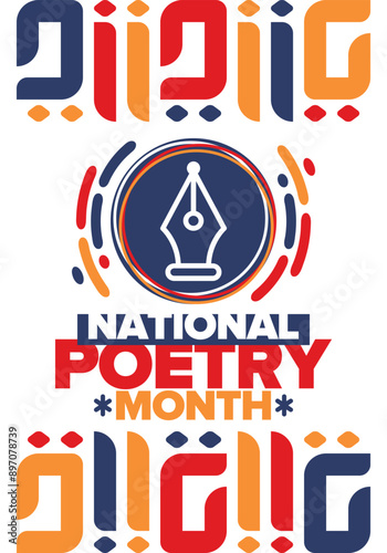 National Poetry Month in April. Poster with handwritten lettering. Poetry Festival in the United States and Canada. Literary events and celebration. Greeting card, invitation, banner or background