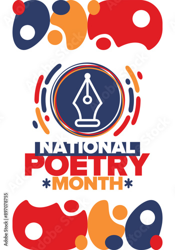 National Poetry Month in April. Poster with handwritten lettering. Poetry Festival in the United States and Canada. Literary events and celebration. Greeting card, invitation, banner or background