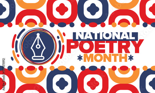 National Poetry Month in April. Poster with handwritten lettering. Poetry Festival in the United States and Canada. Literary events and celebration. Greeting card, invitation, banner or background