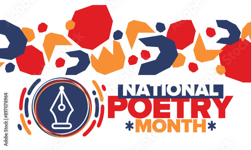 National Poetry Month in April. Poster with handwritten lettering. Poetry Festival in the United States and Canada. Literary events and celebration. Greeting card, invitation, banner or background