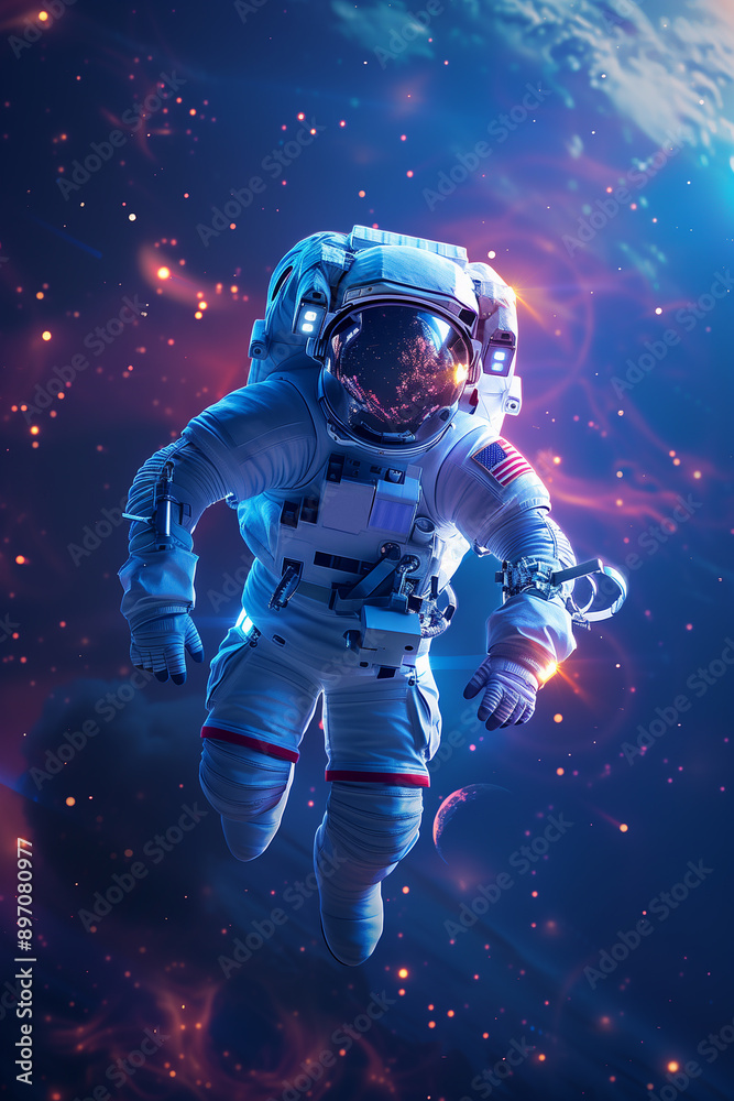 3d astronaut character isolated, hover flying style, blue background, in a distant planet 3d astronaut character isolated, hover flying style, blue background, in a distant planet