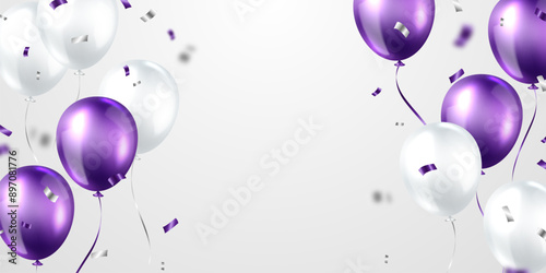 3d purple balloon design background vector banner template beautiful illustration