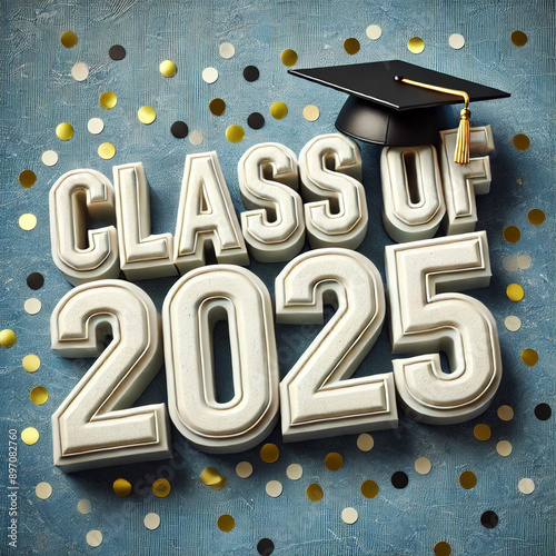 Class of 2025 text prominently displayed on a textured blue background