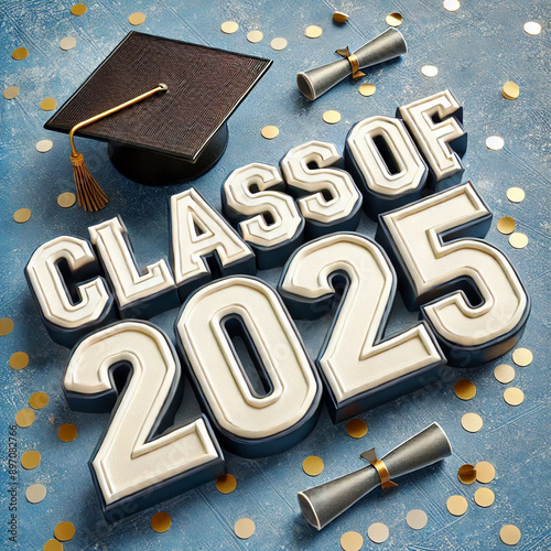 Class of 2025 text prominently displayed on a textured blue background