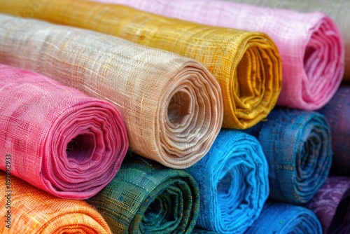 colorful fabric rolled background photo