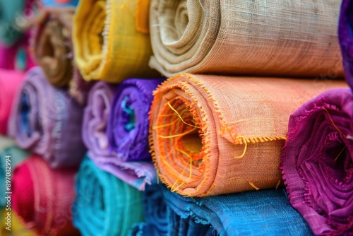 colorful fabric rolled background photo