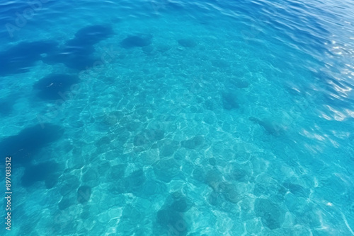 a blue water with rocks in it