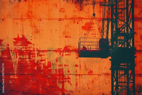 Construction background with a detailed grunge effect, copy space, crane wallpaper photo