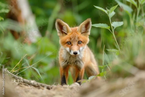 cute small red fox on nature