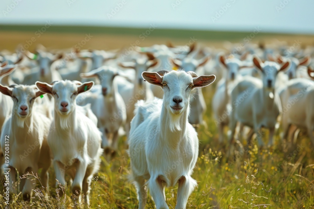 Obraz premium flock of goats on field. livestock