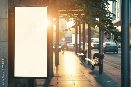 display blank clean screen or signboard mockup for offers or advertisement in public area photo