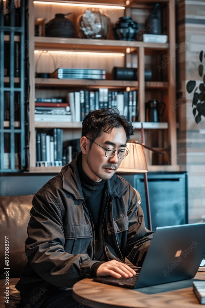 컴퓨터하는 아시아 남자