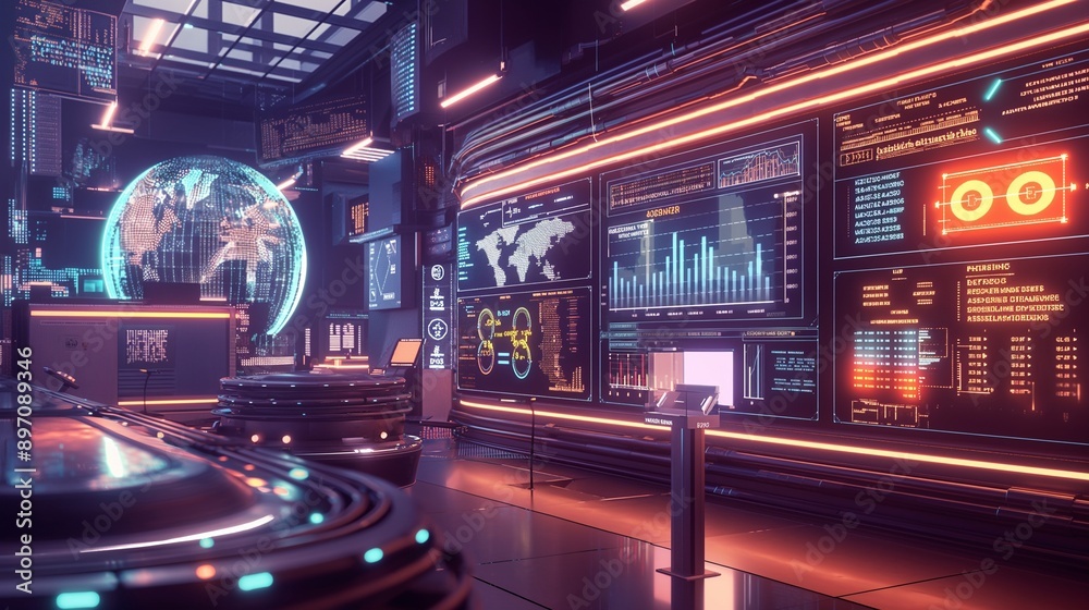 A futuristic financial district with digital currency exchanges, AI-driven market analysis platforms, and seamless digital transactions. A futuristic financial district with digital currency exchanges, AI-driven market analysis platforms, and seamless digital transactions.