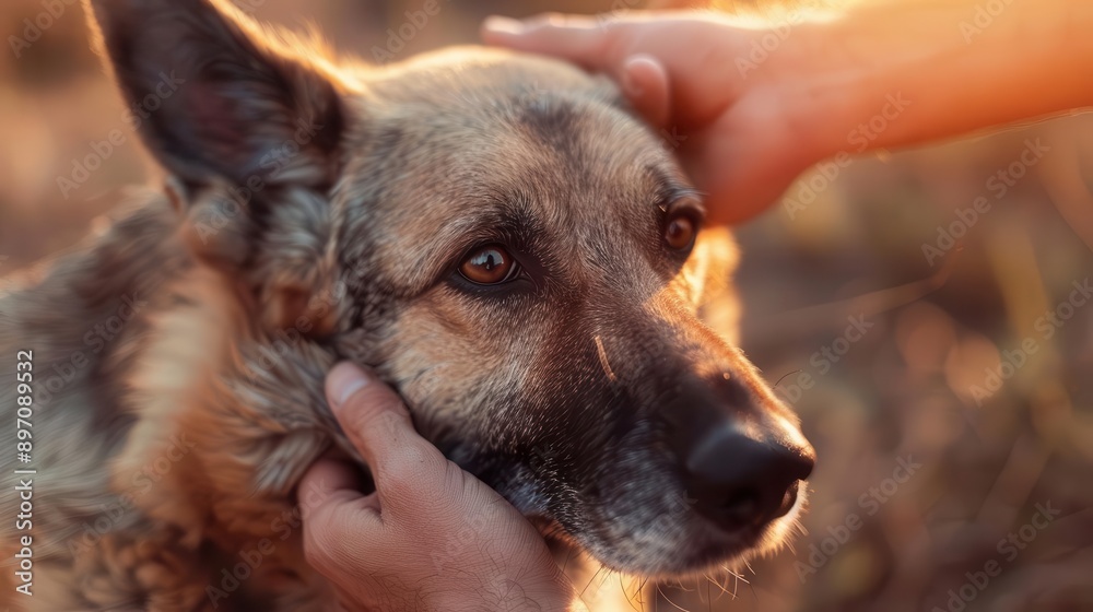 closeup of weathered hand gently petting a contented dog soft fur expressive eyes and warm sunlight capturing the bond between human and animal companion closeup of weathered hand gently petting a contented dog soft fur expressive eyes and warm sunlight capturing the bond between human and animal companion