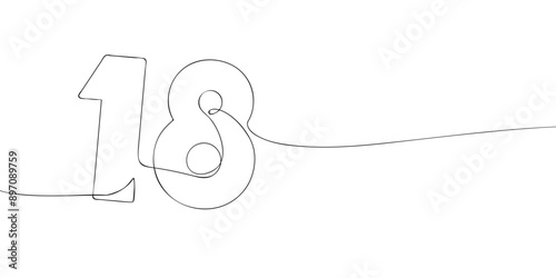 A single line drawing of a eighteen symbol. Continuous line eighteenth number icon. One line icon. Vector illustration.