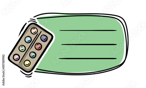 Bright school sticker with watercolor paints and space for text. Simple vector label for notebook, textbook, diary. School, learning, education concept