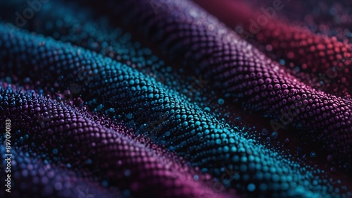Abstract textured waves with colorful dots in gradient hues