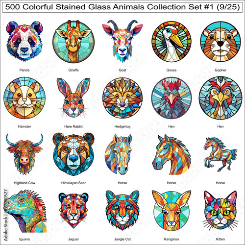 Colorful Stained Glass Cute Animals Bundle Collection Set of 500 Animals Part 9