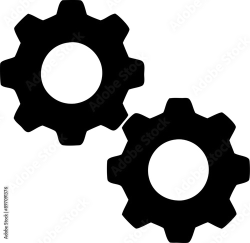 Two gears with circular shapes in the center on a white backdrop