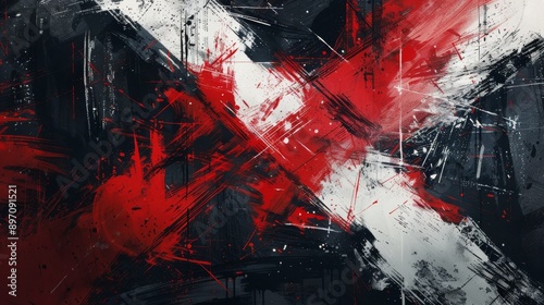 Abstract Art with Red, Black, and White Paint Strokes