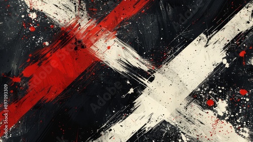 Abstract Red and White Brushstrokes on Black Background