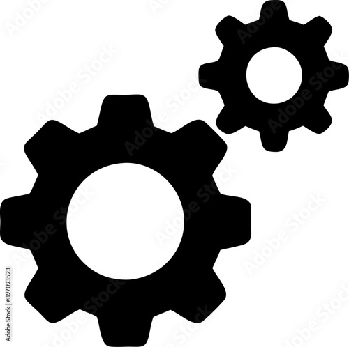 Two gears with a circular center on a white backdrop