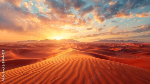 Golden Sunset Over a Vast Desert Landscape