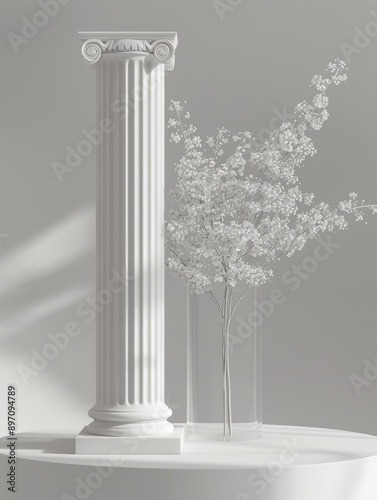 A tree trunk placed inside a decorative vase