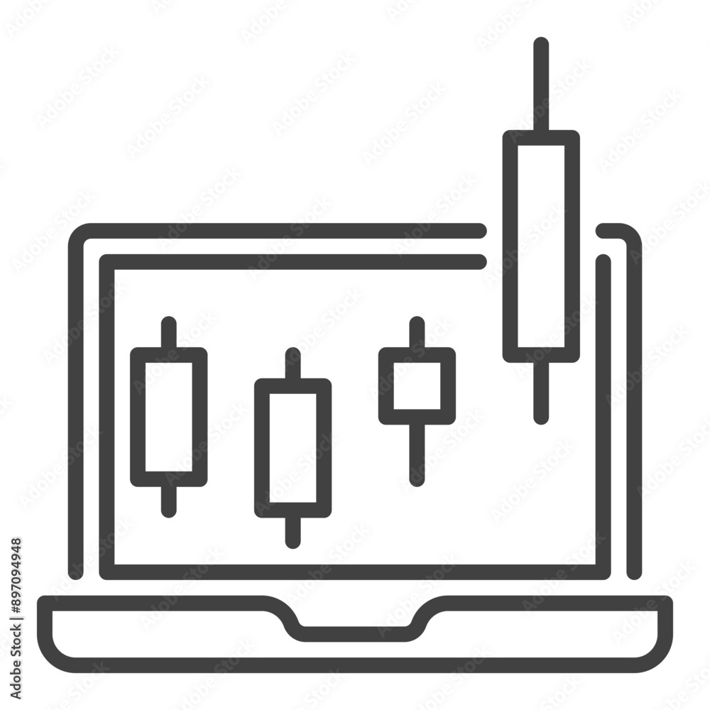 Obraz premium Vector Candlestick Chart Pattern on Laptop Screen outline icon or sign