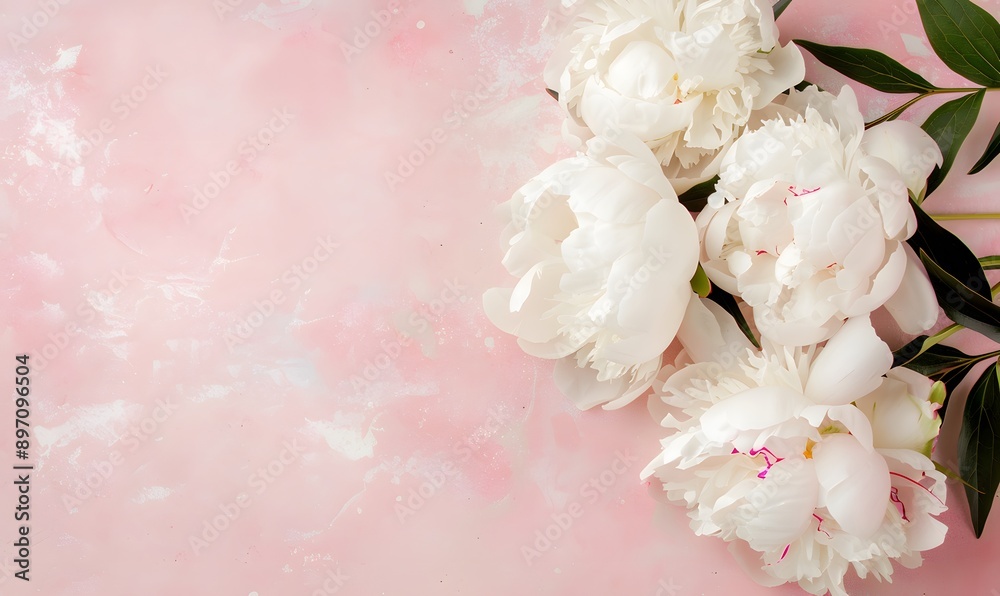 White Peony Bouquet on Pink Background , Generative AI White Peony Bouquet on Pink Background , Generative AI