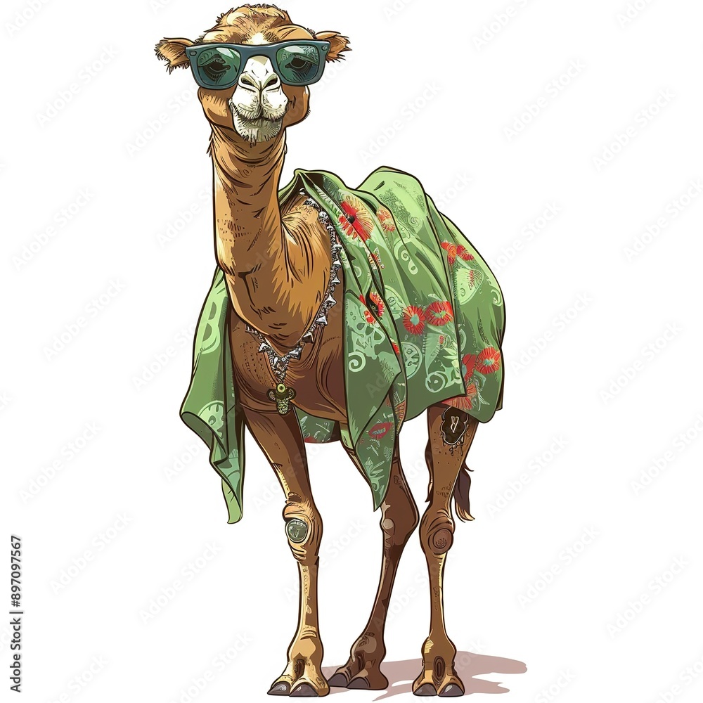 Obraz premium Dromedary Rockabilly animal fashion cartoon isolated whitebackground 16:9