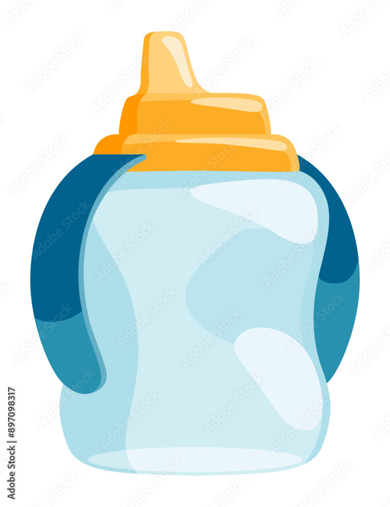 Baby healthy food in bottle. Kids meal icon, isolated on white background. Vector flat cartoon illustration of fruit and vegetable puree, porridge, milk and biscuits Baby healthy food in bottle. Kids meal icon, isolated on white background. Vector flat cartoon illustration of fruit and vegetable puree, porridge, milk and biscuits