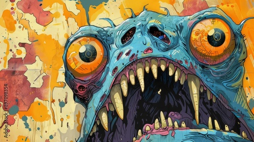 The gruesome grin of a threeeyed monster leaping out from the pages of a comic book photo