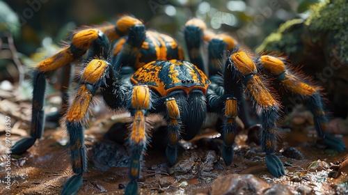 Close-Up of a Colorful Tarantula Spider in a Forest Setting - 3D Illustration photo